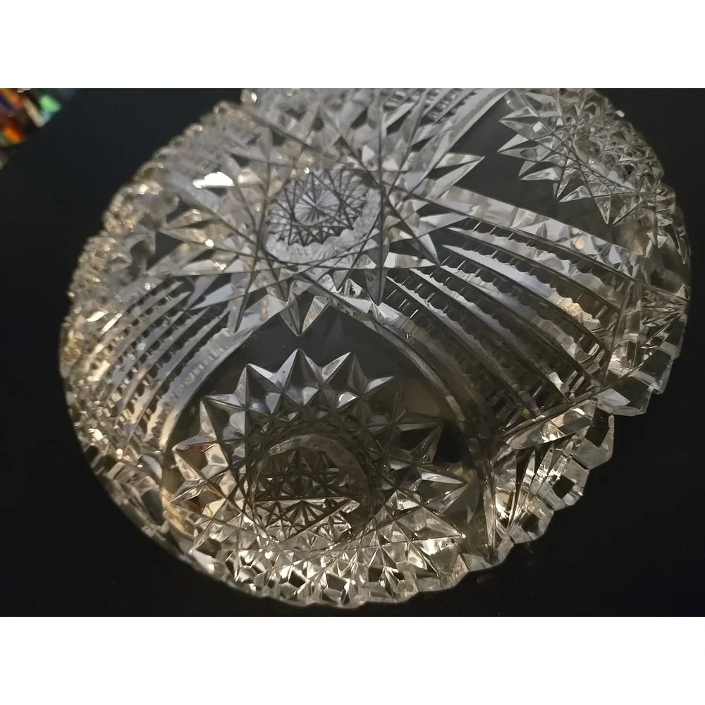 Antique American Brilliant Cut Glass Hobstar File Heavy Candy Bowl‎ Dish Estate